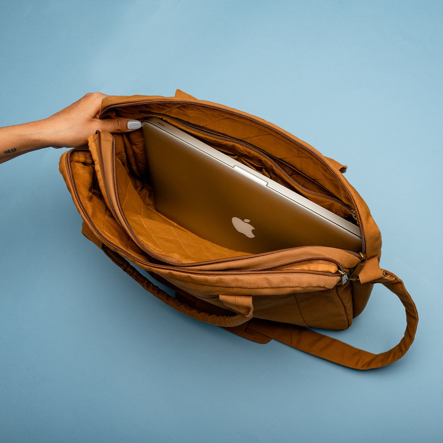 Brown Sustainable & Eco-friendly Laptop Bag made from Canvas fabric inside angel image