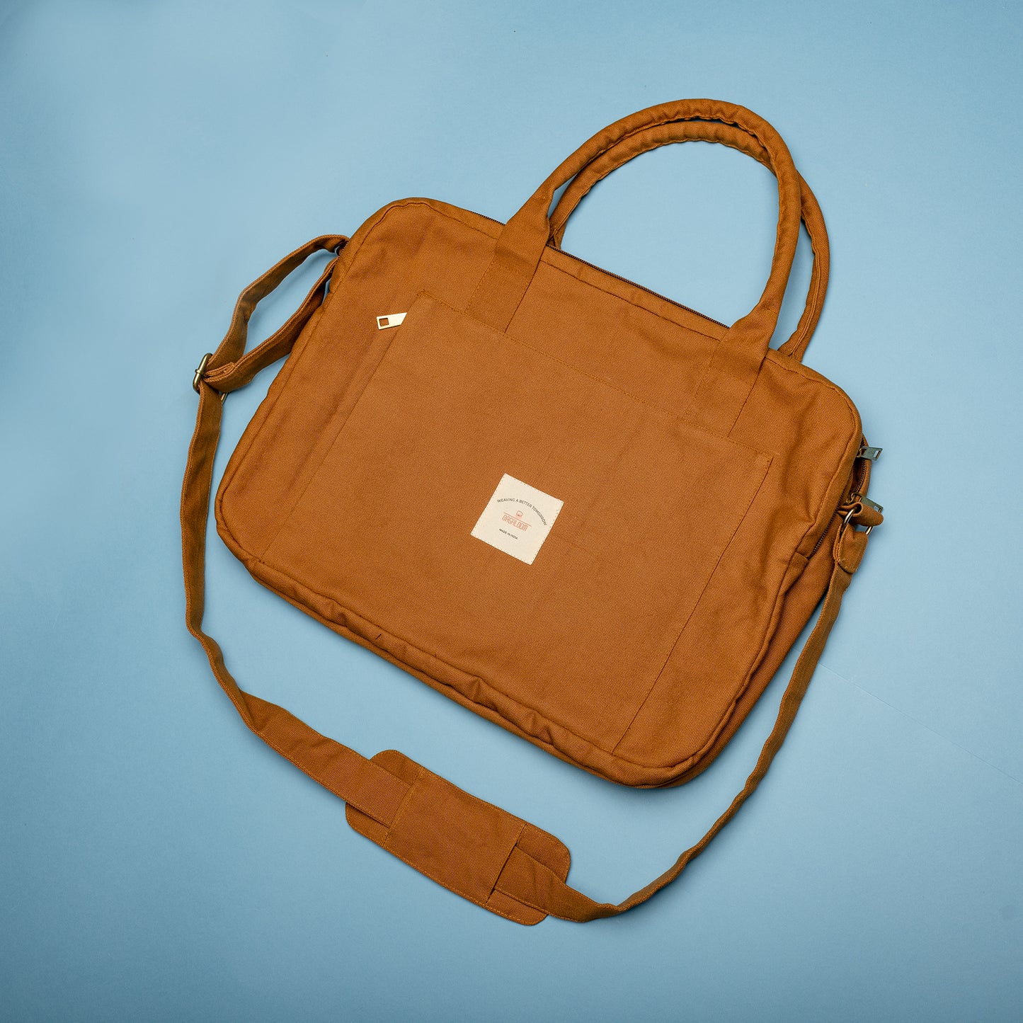 Brown Sustainable & Eco-friendly Laptop Bag made from Canvas fabric Flat angel image
