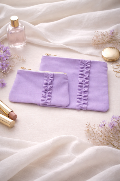 Blush Ruffle Cosmetic Pouch set