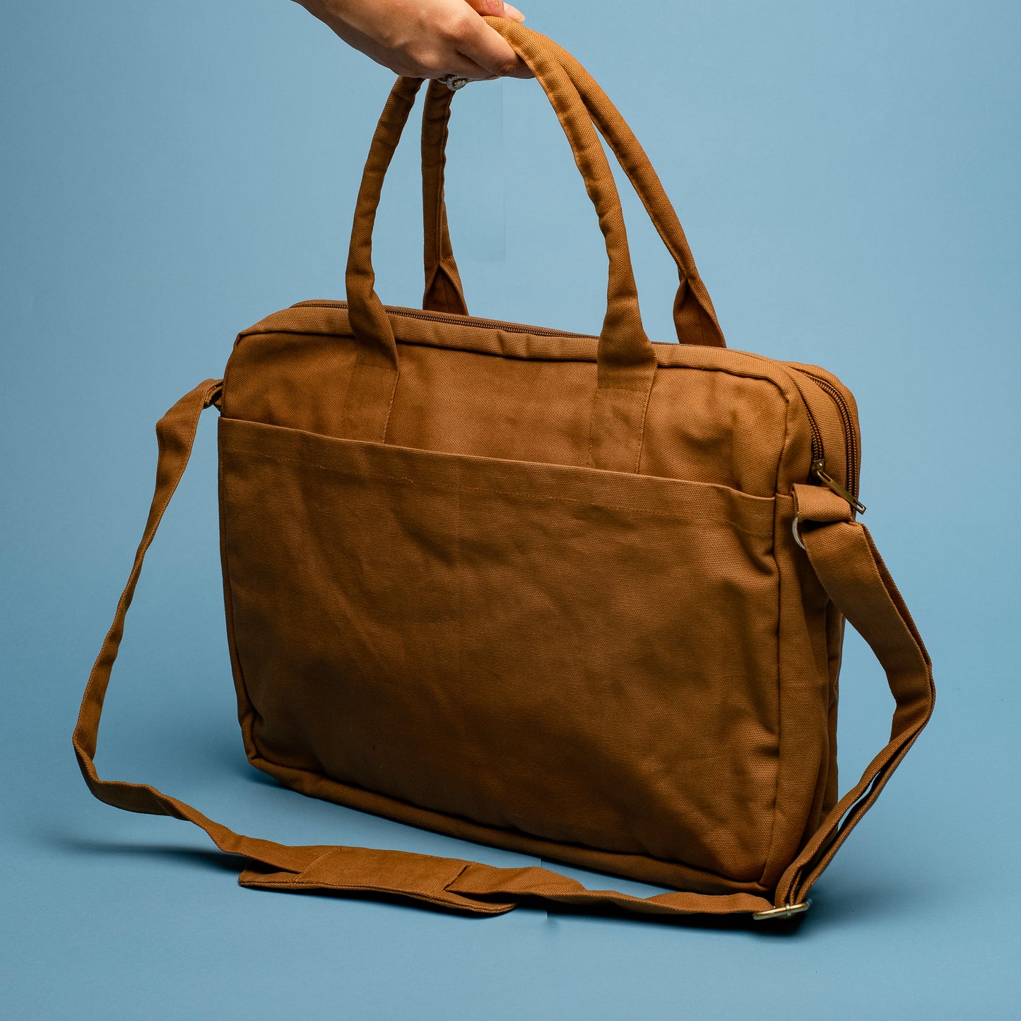 Brown Sustainable & Eco-friendly  Laptop Bag made from Canvas fabric Back angel image 