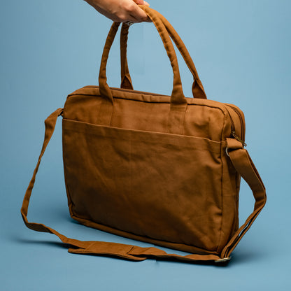 Brown Sustainable & Eco-friendly  Laptop Bag made from Canvas fabric Back angel image 