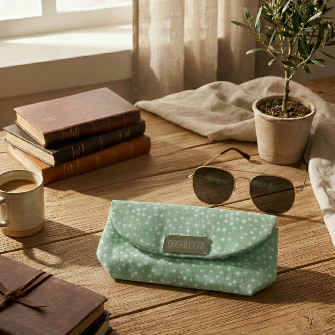 Minty Polka Fabric Sunglass Pouch
