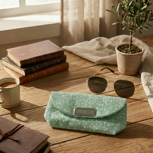 Minty Polka Fabric Sunglass Pouch