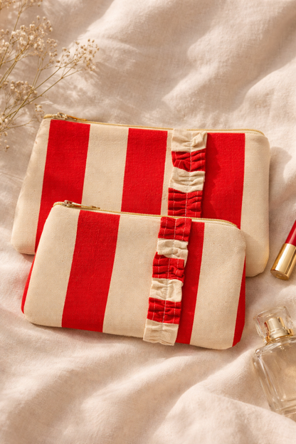 Blush Ruffle Cosmetic Pouch set