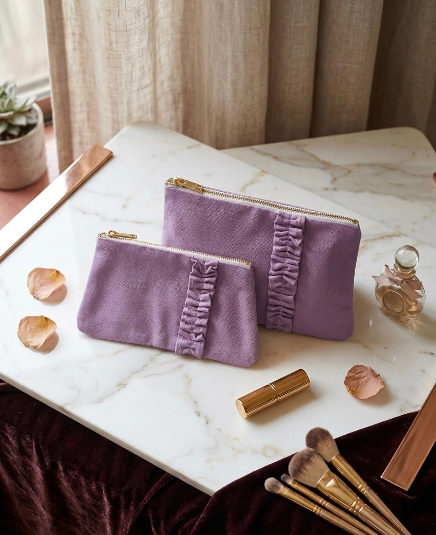 Blush Ruffle Cosmetic Pouch set