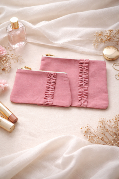 Blush Ruffle Cosmetic Pouch set