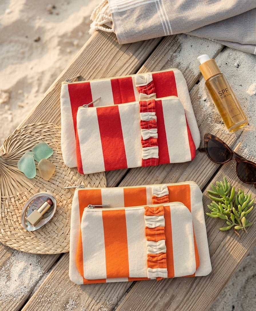 Blush Ruffle Cosmetic Pouch set