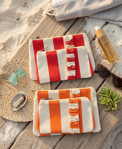 Blush Ruffle Cosmetic Pouch set