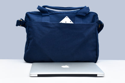 Blue Sustainable Laptop Bag Back Image Made from Canvas Fabric 