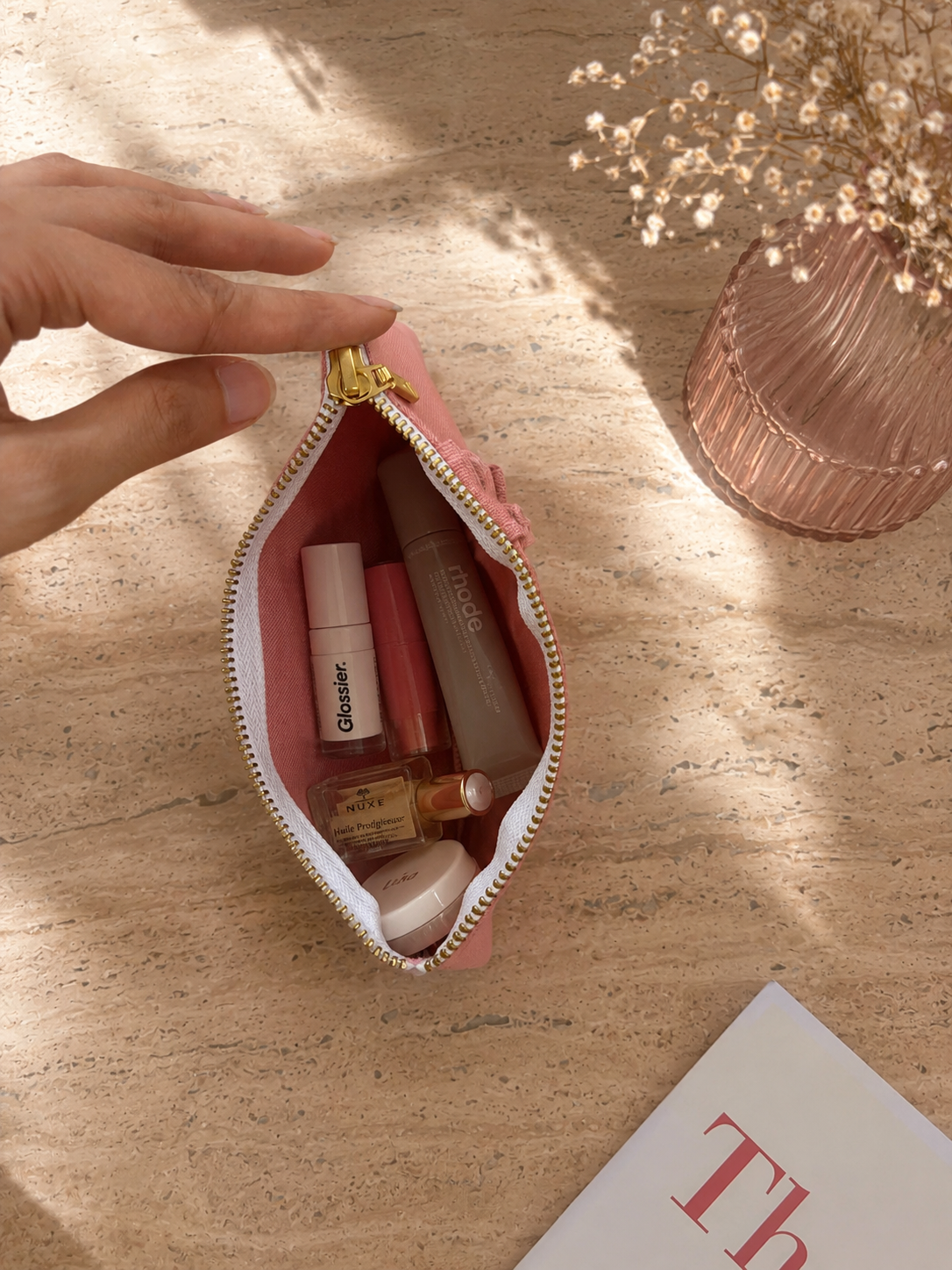 Blush Ruffle Cosmetic Pouch set