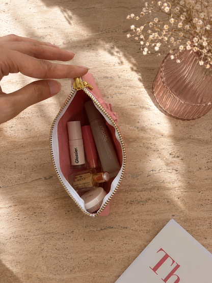 Blush Ruffle Cosmetic Pouch set