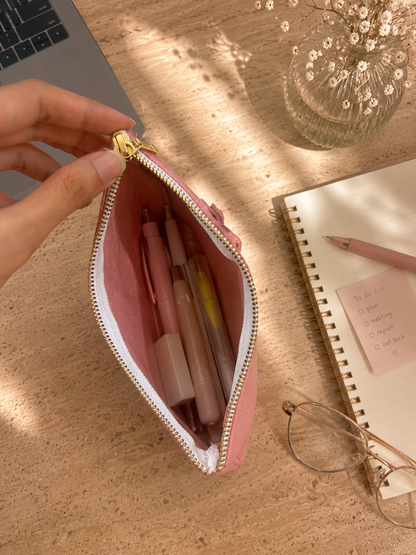 Blush Ruffle Cosmetic Pouch set